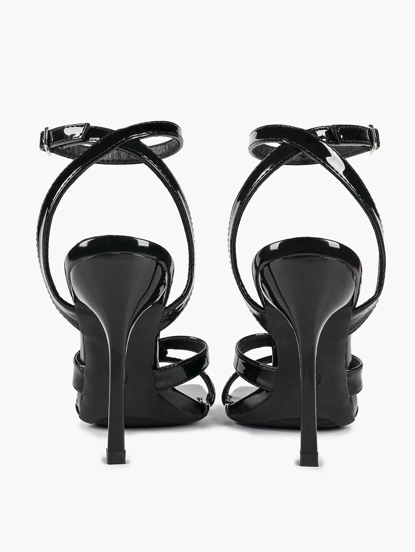 Women's Gold Leather Cross Strap Stiletto Heels 4.13 Inch Square Toe Ankle Strap Sandals YISHIFAN