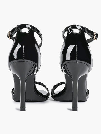 Women's Black High-Heel Sandals 3.74 Inch Stiletto Heels with Adjustable Ankle Strap for Wedding Party Casual YISHIFAN