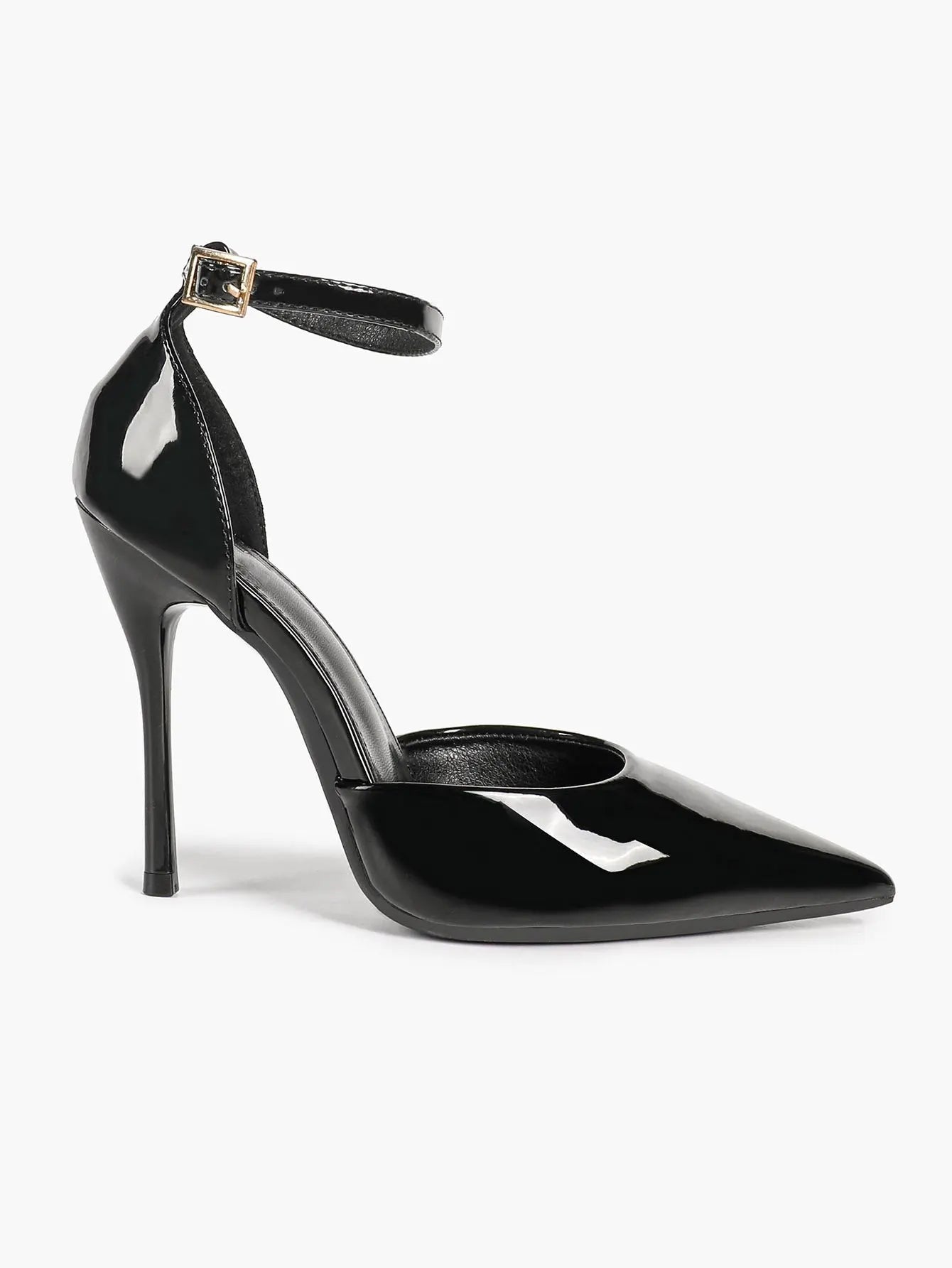 "Noir Edge" Patent Leather Pointed-Toe Ankle Strap D'Orsay Stilettos YISHIFAN
