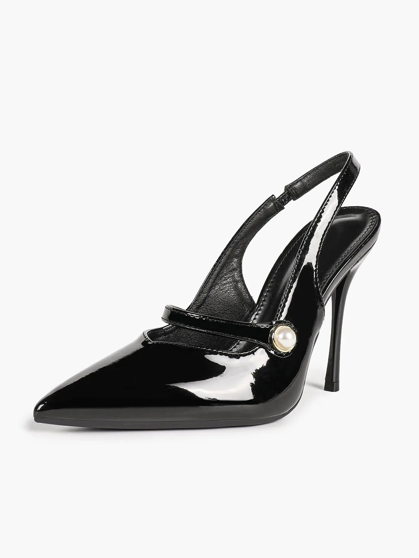 Women's Pointed Toe Slingback Stiletto Pumps Mary Jane High Heels with Pearl Accent YISHIFAN