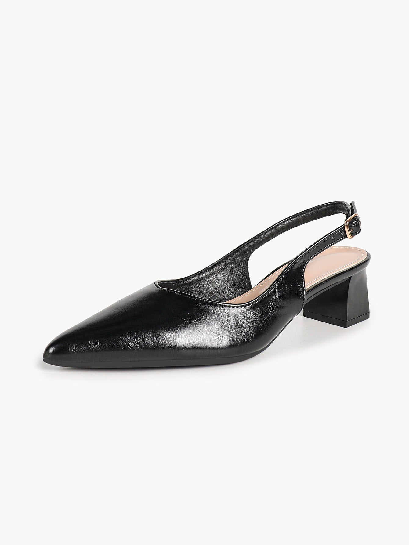 Nude Patent Slingback Heels with Pointed Toe and Comfortable Block Heel