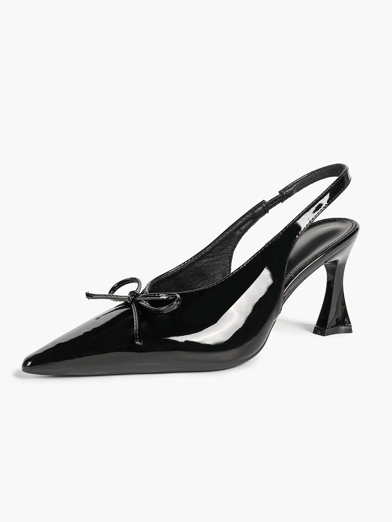 Women's Bow Slingback Pumps Patent Leather Pointed Toe Chunky High Heels Dress Shoes YISHIFAN