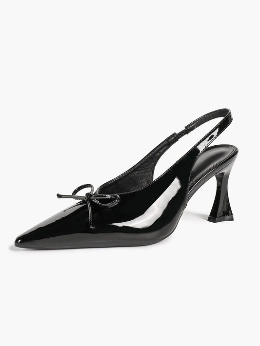 Women's Bow Slingback Pumps Patent Leather Pointed Toe Chunky High Heels Dress Shoes YISHIFAN