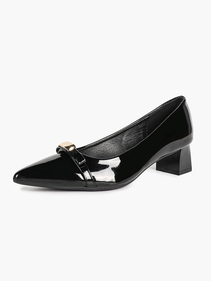 Burgundy Patent Cross-Strap Slingback Heels with Pointed Toe and Low Heel