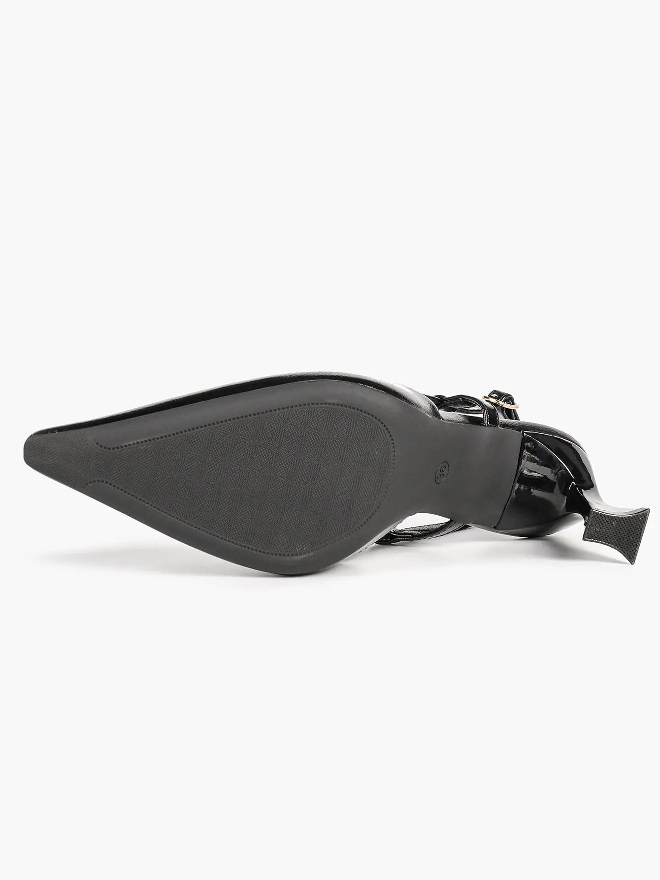 Black Pointed Toe Slingback Pumps 7.5CM Sculptural Heel Adjustable Ankle Strap Dress Shoes YISHIFAN