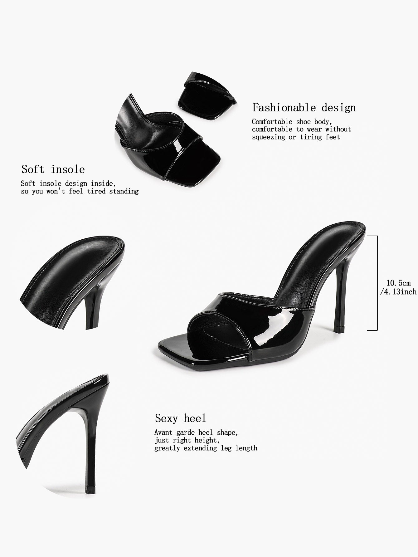 Women's White Patent Square Toe Stiletto Mules Slip-On Single Band Summer Vacation Shoes