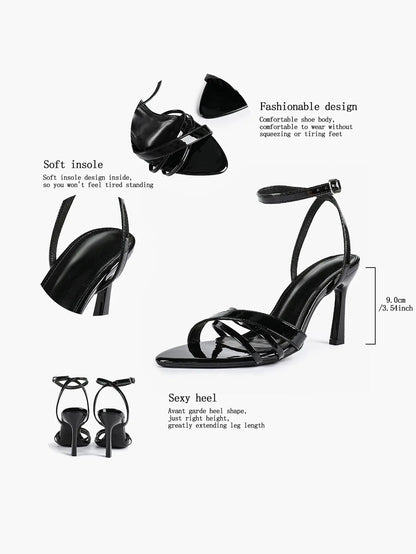 Brown Leather High-Heel Sandals  Cross Strap Stiletto Heels Wedding Party Dress Shoes YISHIFAN