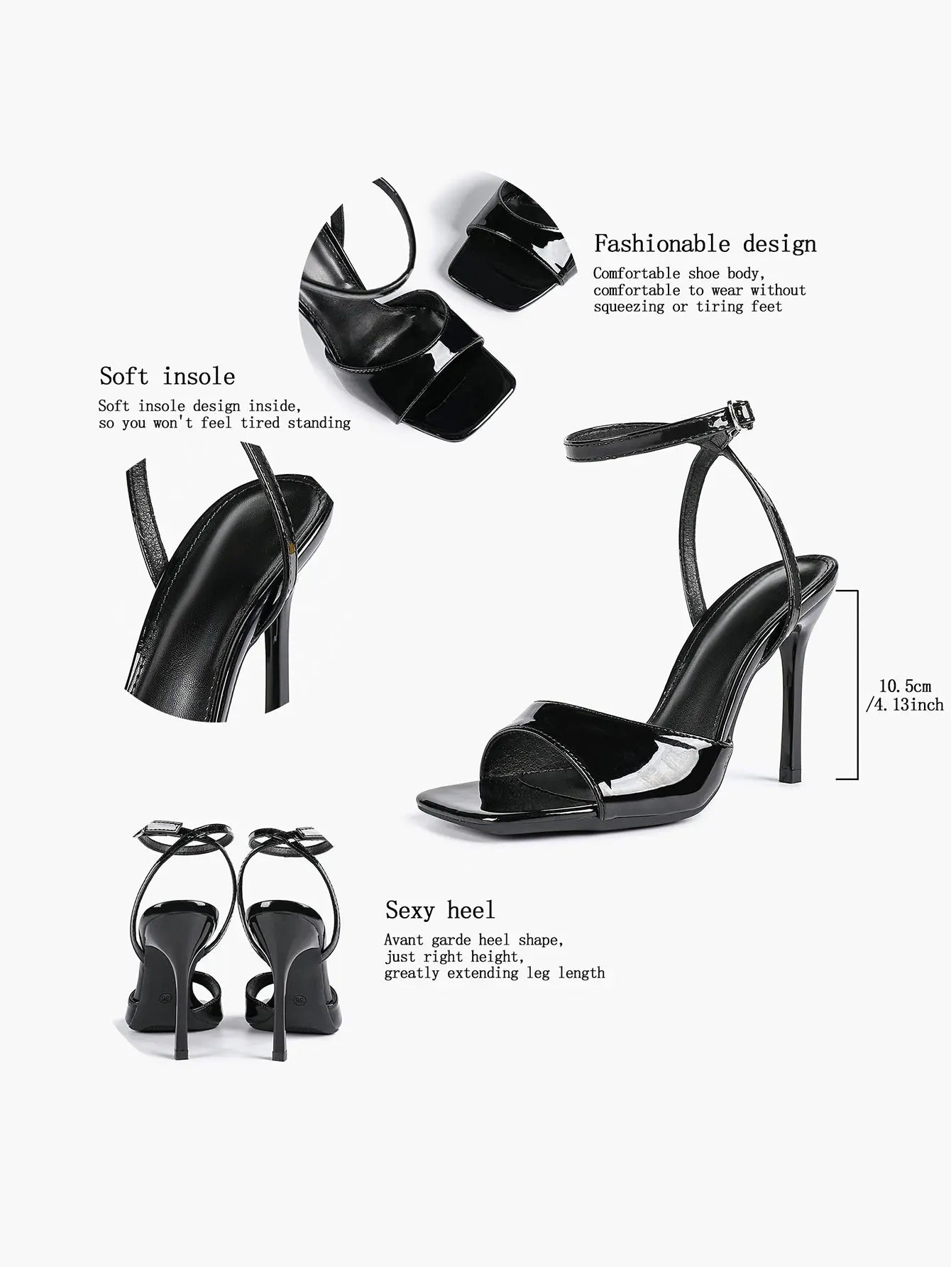 Women's Stiletto Heels 4.13 Inch Square Toe Ankle Strap Sandals Wedding Party Office Dress Shoes YISHIFAN