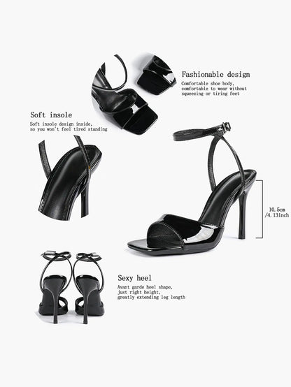 Women's Stiletto Heels 4.13 Inch Square Toe Ankle Strap Sandals Wedding Party Office Dress Shoes YISHIFAN