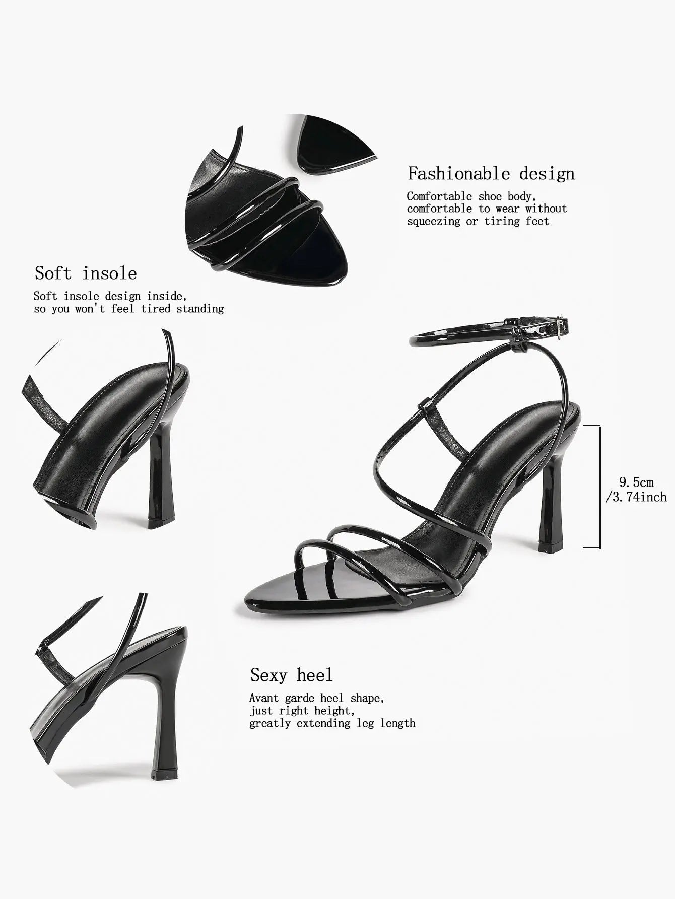 Cognac Multi-Strap Square Toe Stiletto Sandals – Women’s Tubular Toe Strap Ankle Strap Heels YISHIFAN