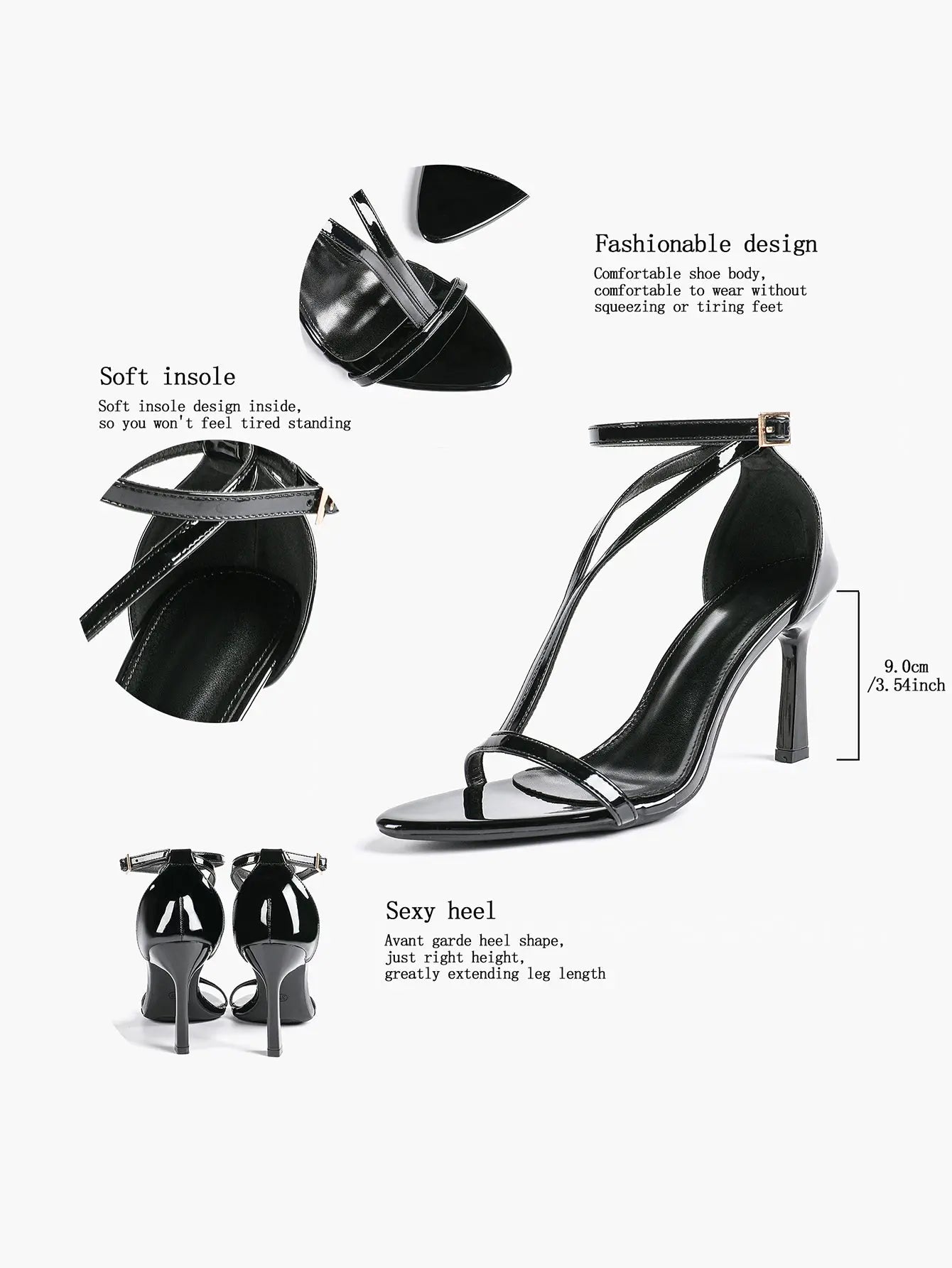 Women's Pointed Toe High-Heel Sandals Y-Strap Adjustable Ankle Strap Wedding Party Shoes YISHIFAN