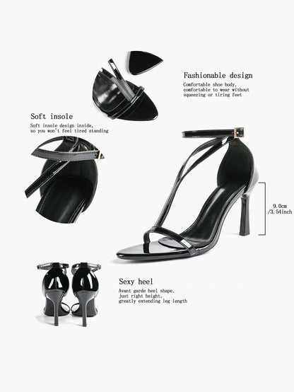 Women's Pointed Toe High-Heel Sandals Y-Strap Adjustable Ankle Strap Wedding Party Shoes YISHIFAN