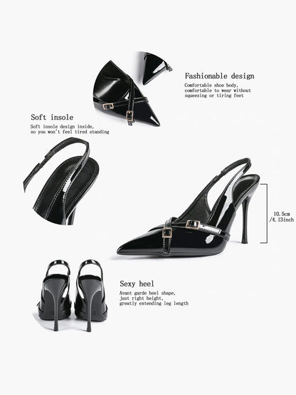Women's Wine Red Patent Leather High-Heel Pointed Toe Ankle Strap Stiletto Heels Wedding Party Dress Shoes YISHIFAN