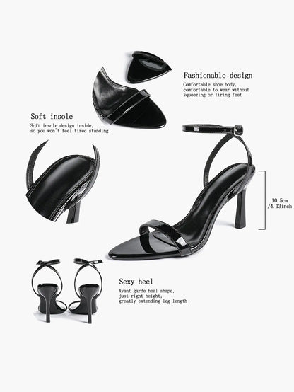 Women Leather High-Heel Sandals Pointed Toe Open Back Stiletto Heels Office Dress Shoes YISHIFAN