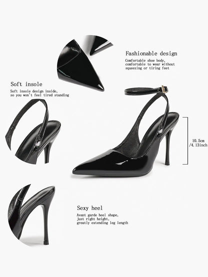 Wine Red Crinkle PU D’Orsay Ankle Strap Stiletto Slingback – Women’s Pointed Toe High Heels YISHIFAN