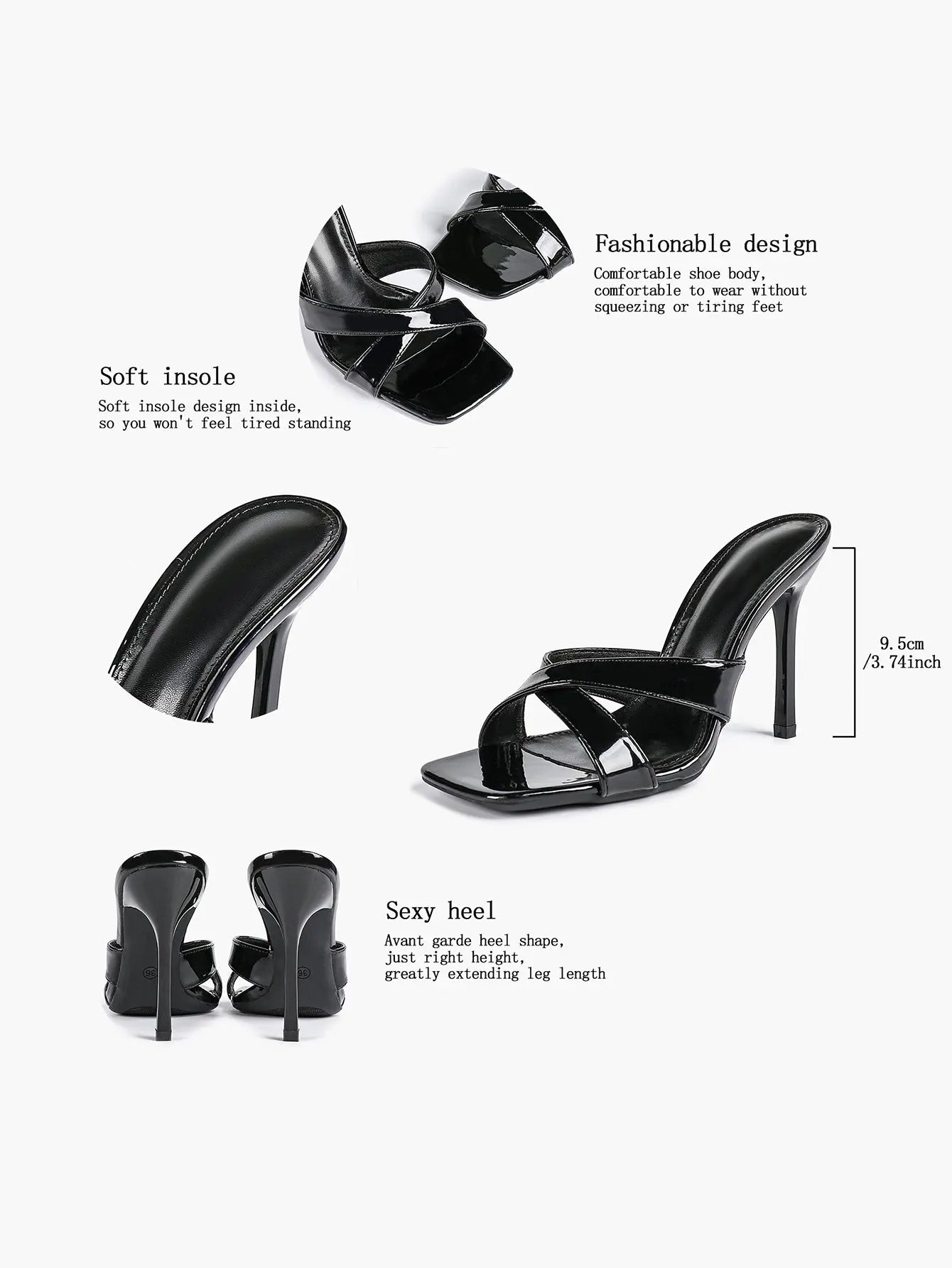 Women's Leather Mule Sandals Block Heel Cross Strap Slip with 3.74 Inch Heel For Daily Casual Office Dress Shoes YISHIFAN