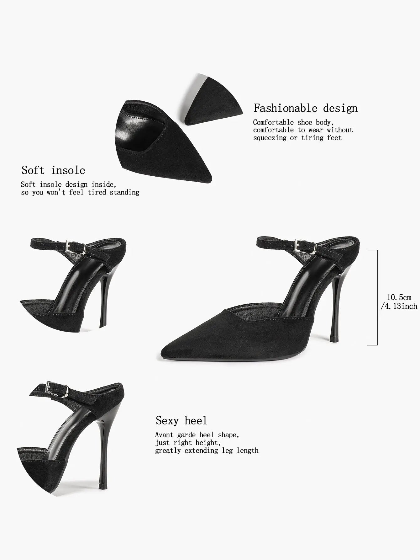 Women's Suede Pointed Toe D'Orsay Pumps Ankle Strap Stiletto High Heels with Buckle YISHIFAN