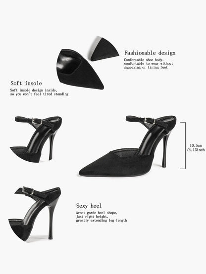 Women's Suede Pointed Toe D'Orsay Pumps Ankle Strap Stiletto High Heels with Buckle YISHIFAN
