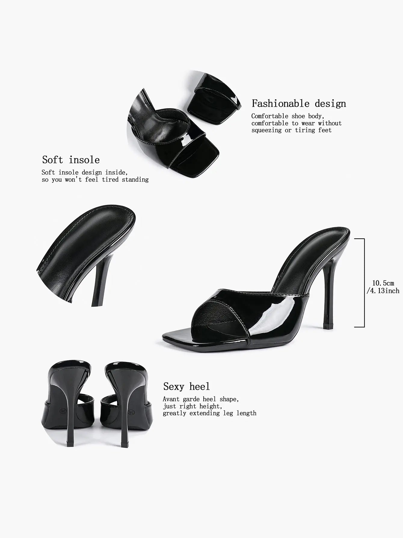 Women's Kitten Heels for Square Toe Open Toe Backless Mule Heels Stiletto Sandals 4.13 Inch YISHIFAN