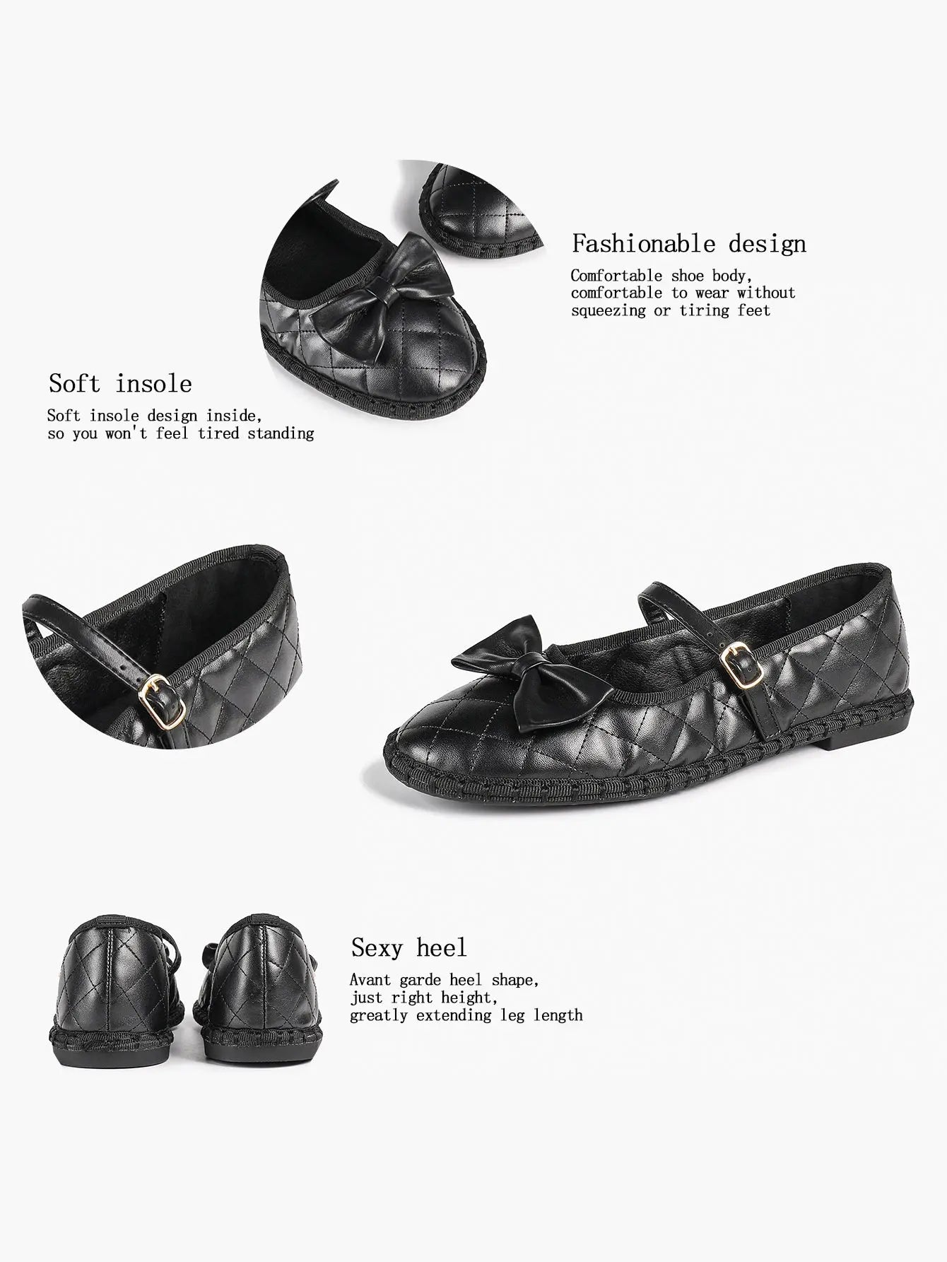 Women Round Toe Bow Quilted Mary Janes Flats Comfortable Casual Dress Shoes with Buckle Strap Casual Work Office Shoes YISHIFAN