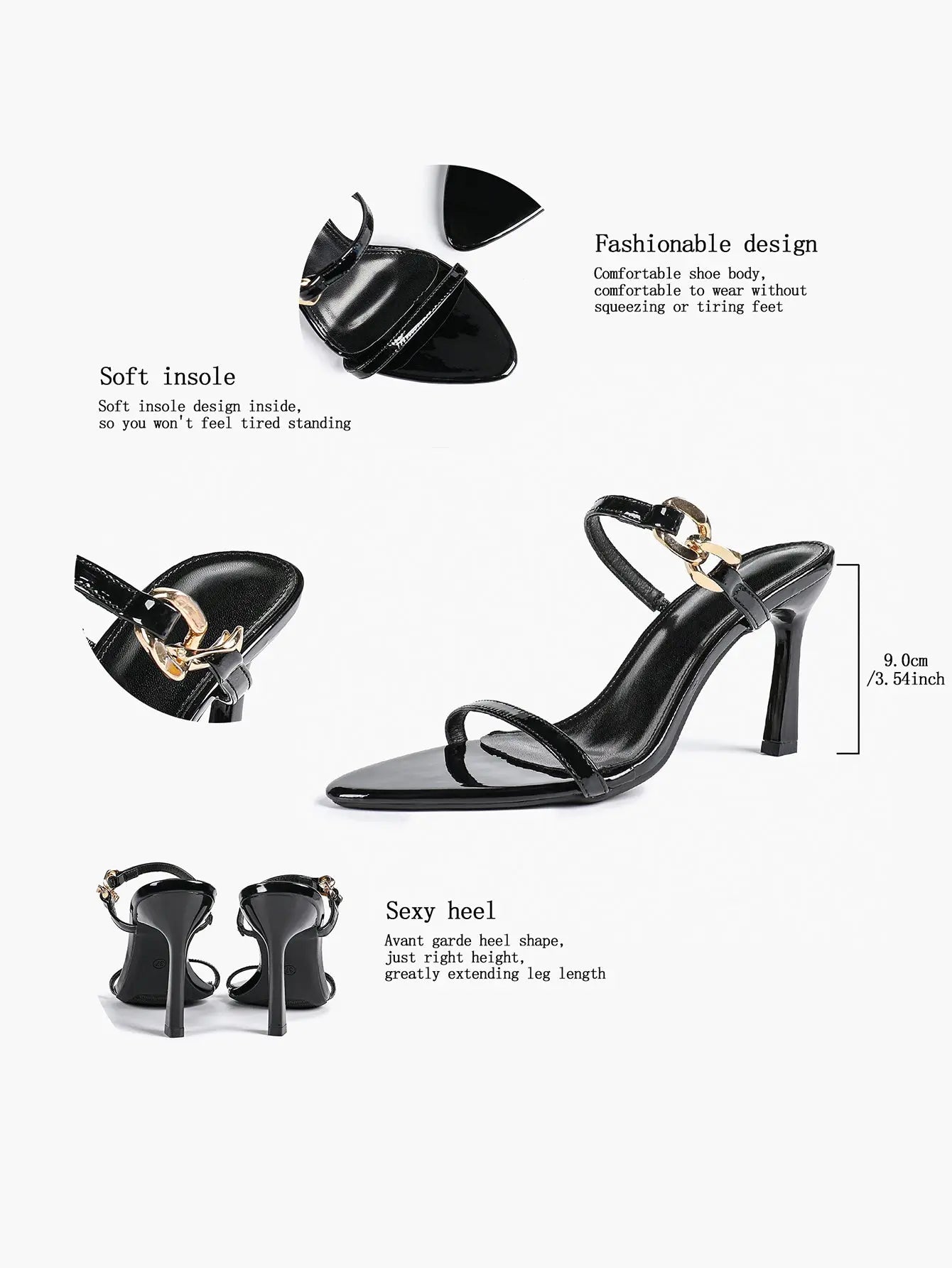 Women's Black High-Heel Sandals Opened Pointed Toe Ankle Strap Stiletto Heels Wedding Party Office Dress Shoes YISHIFAN