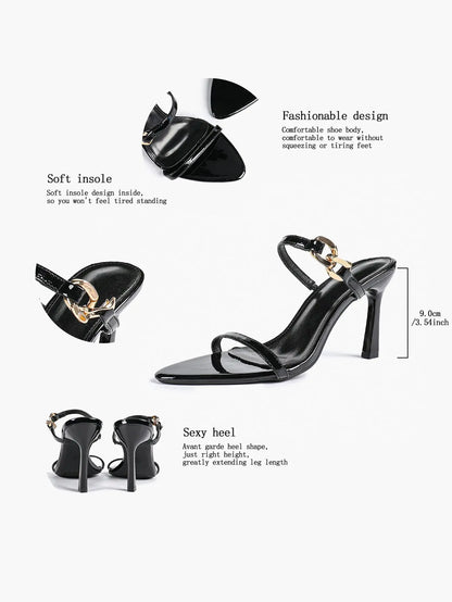 Women's Black High-Heel Sandals Opened Pointed Toe Ankle Strap Stiletto Heels Wedding Party Office Dress Shoes YISHIFAN
