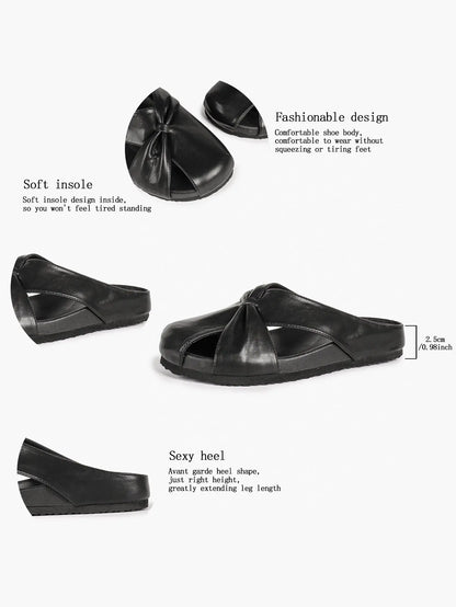 White Crossover Knot Slide Sandals – Women's Open Toe Flat Mule with Cushioned Footbed YISHIFAN