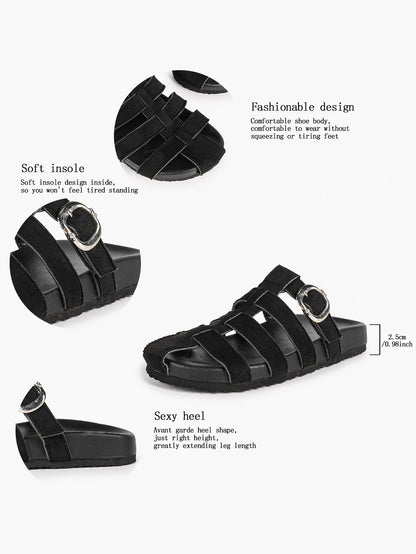 Camel Suede Woven Cage Slides with Silver-Tone Buckle Detail