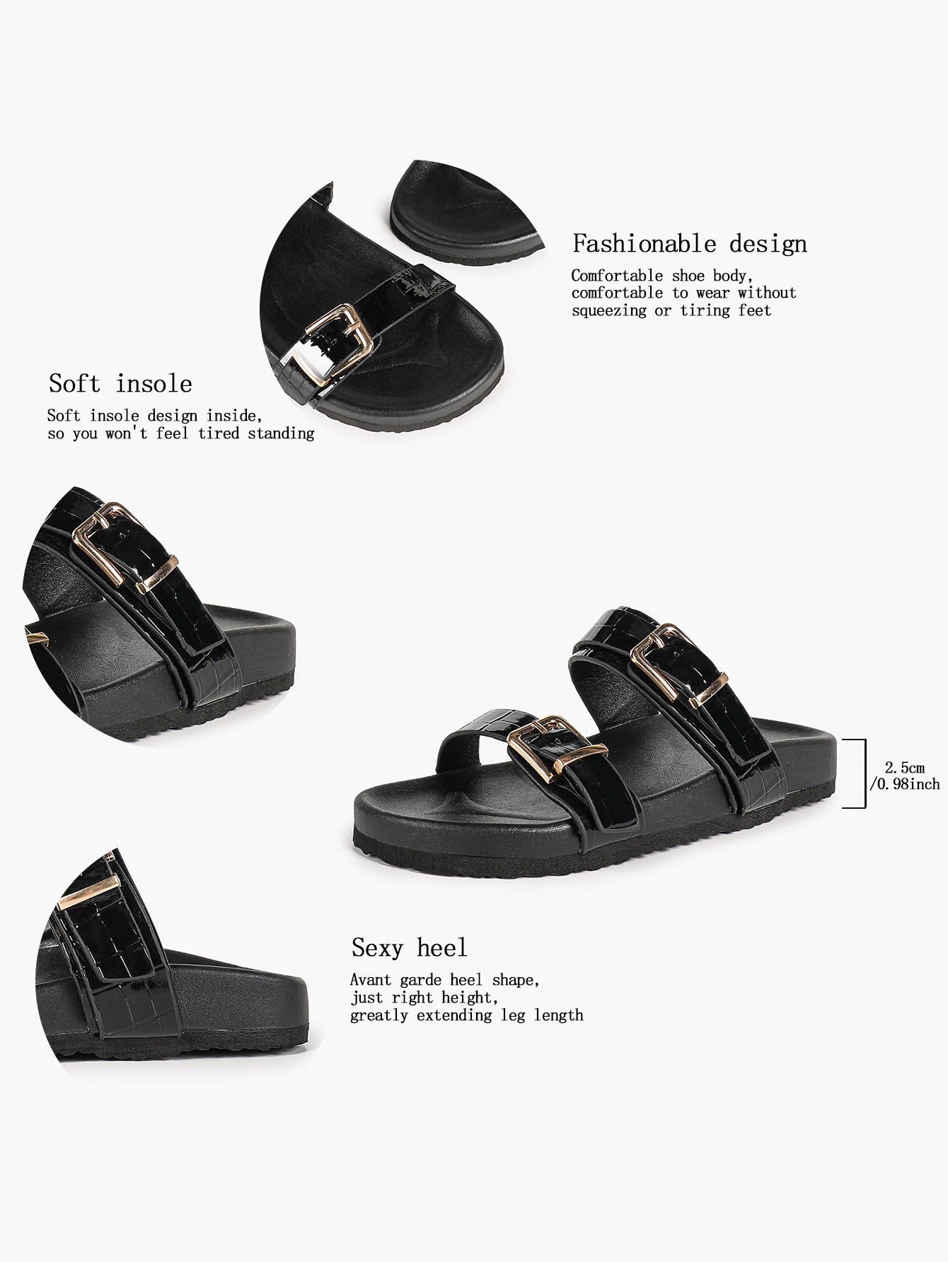 White Double-Buckle Platform Slide Sandals with Gold-Tone Hardware