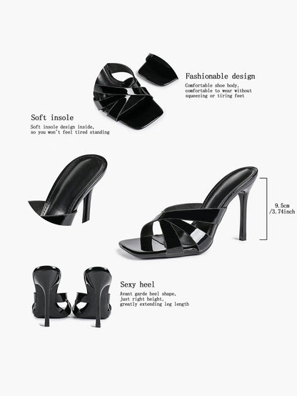 Women's Heeled Open Toe Sandals Square Toe Shoes Dress Wedding Office Shoes YISHIFAN