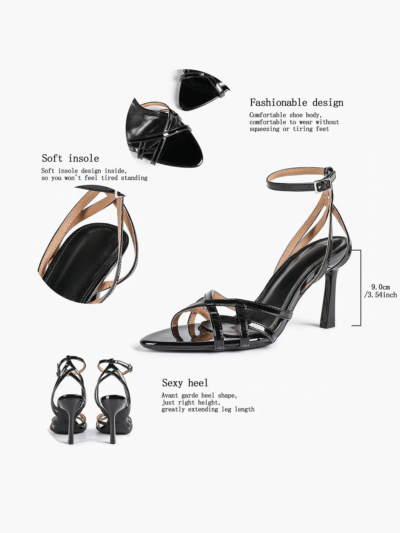 Leather Stiletto Heels for Women Open Pointed Toe Cross Ankle Strap Sandals for Wedding Party YISHIFAN