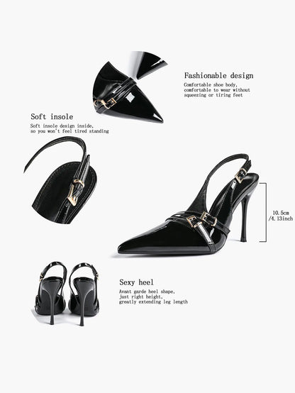 Women's High-Heel Sandals Closed Pointed Toe Slingback Heels Ankle Strap Stiletto Heels Elegant YISHIFAN