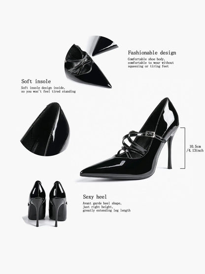 Burgundy Leather Stiletto Heels Sharp Pointed Toe Cross Strap Pump 4.13 INCH for Party Wedding Shoes YISHIFAN
