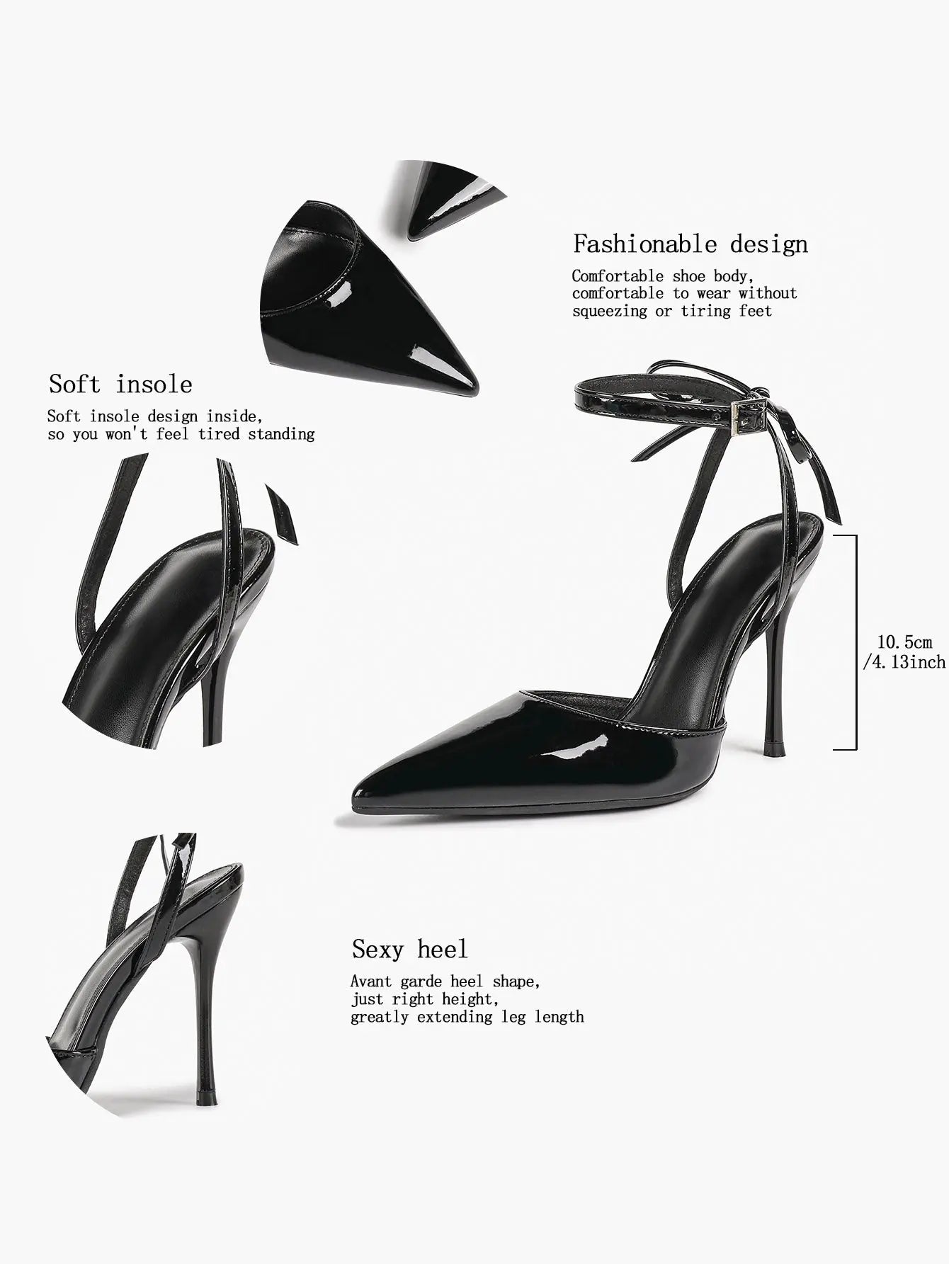 Black Patent D’Orsay Bow Ankle Strap Stiletto Heels – Women’s Pointed Toe High Heels YISHIFAN