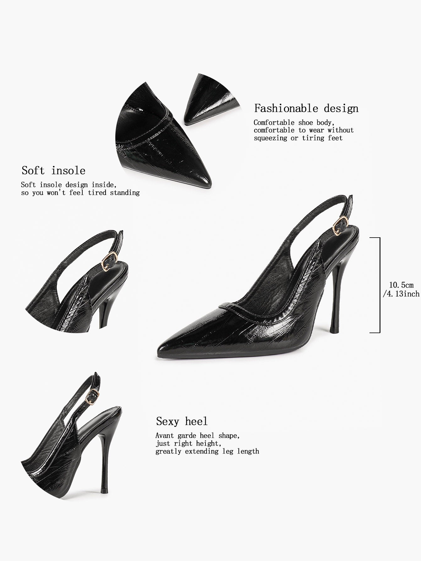 Women's Red Patent Croc Print Pointed Toe Slingback Stilettos Ankle Strap Closed Toe Heels Chic Date Night Shoes