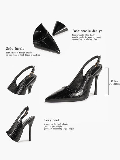 Women's Red Patent Croc Print Pointed Toe Slingback Stilettos Ankle Strap Closed Toe Heels Chic Date Night Shoes