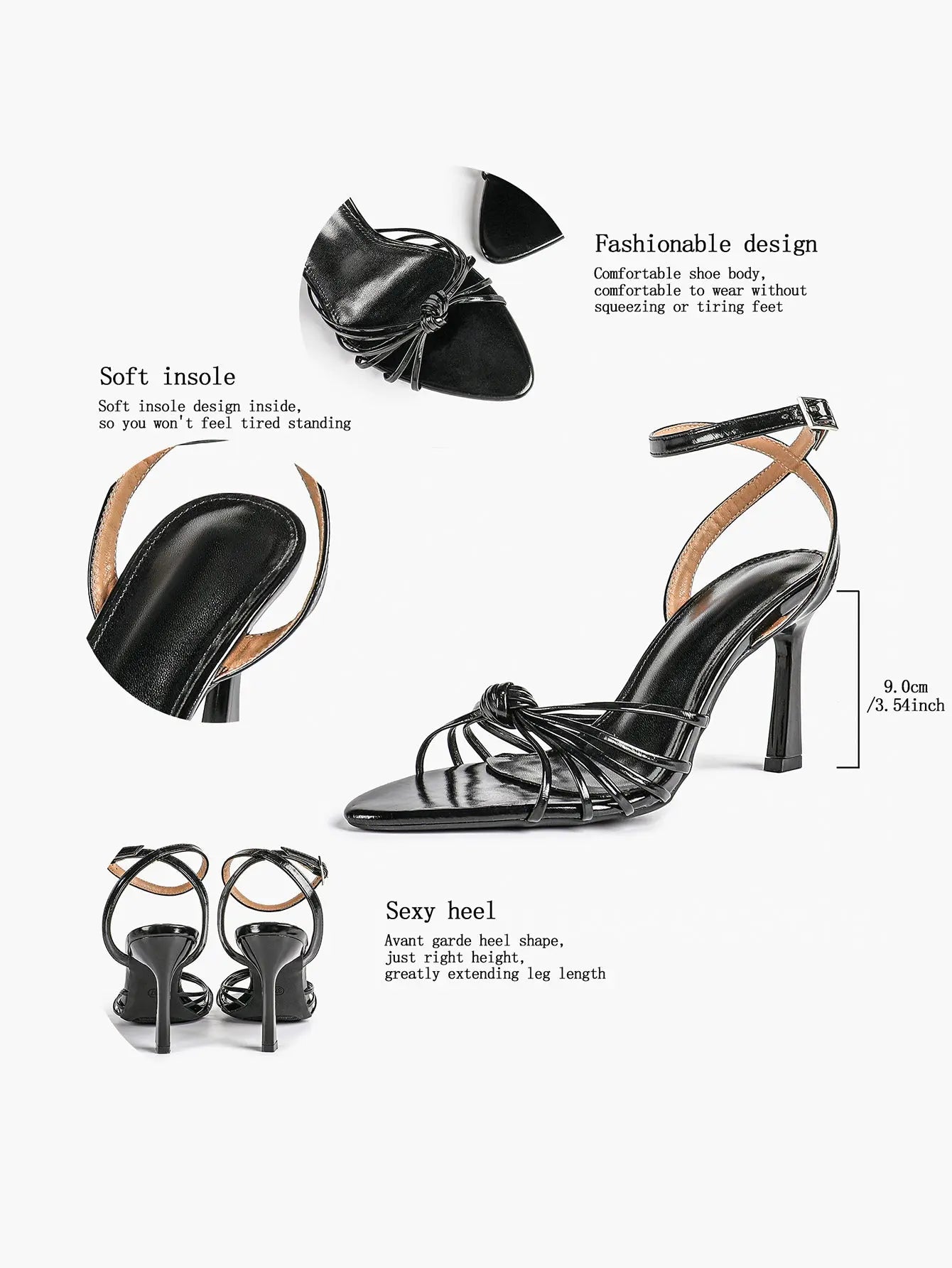 Women's Black Stiletto Heels 3.54 Inch Crisscross Strap Sandals Wedding Party Evening Dress Shoes YISHIFAN