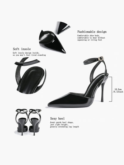 Women's Leather 4.13 INCH High-Heel Stiletto Pointed Toe Slingback Stiletto Heels for Elegant Scene YISHIFAN
