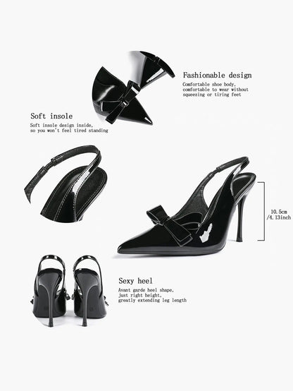 Women's Leather Bowknot High-Heel Closed Toe Pointed Toe Slingback Stiletto Heels Top-quality Shoes YISHIFAN