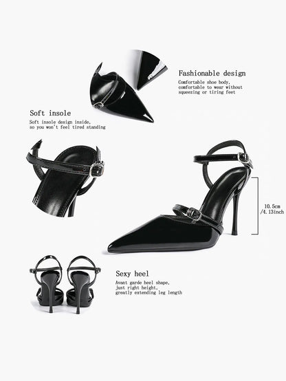 Women's Ivory Leather High-Heel Stiletto Pointed Toe Ankle Strap Sandals Sexy Wedding Party Evening Dress Shoes YISHIFAN