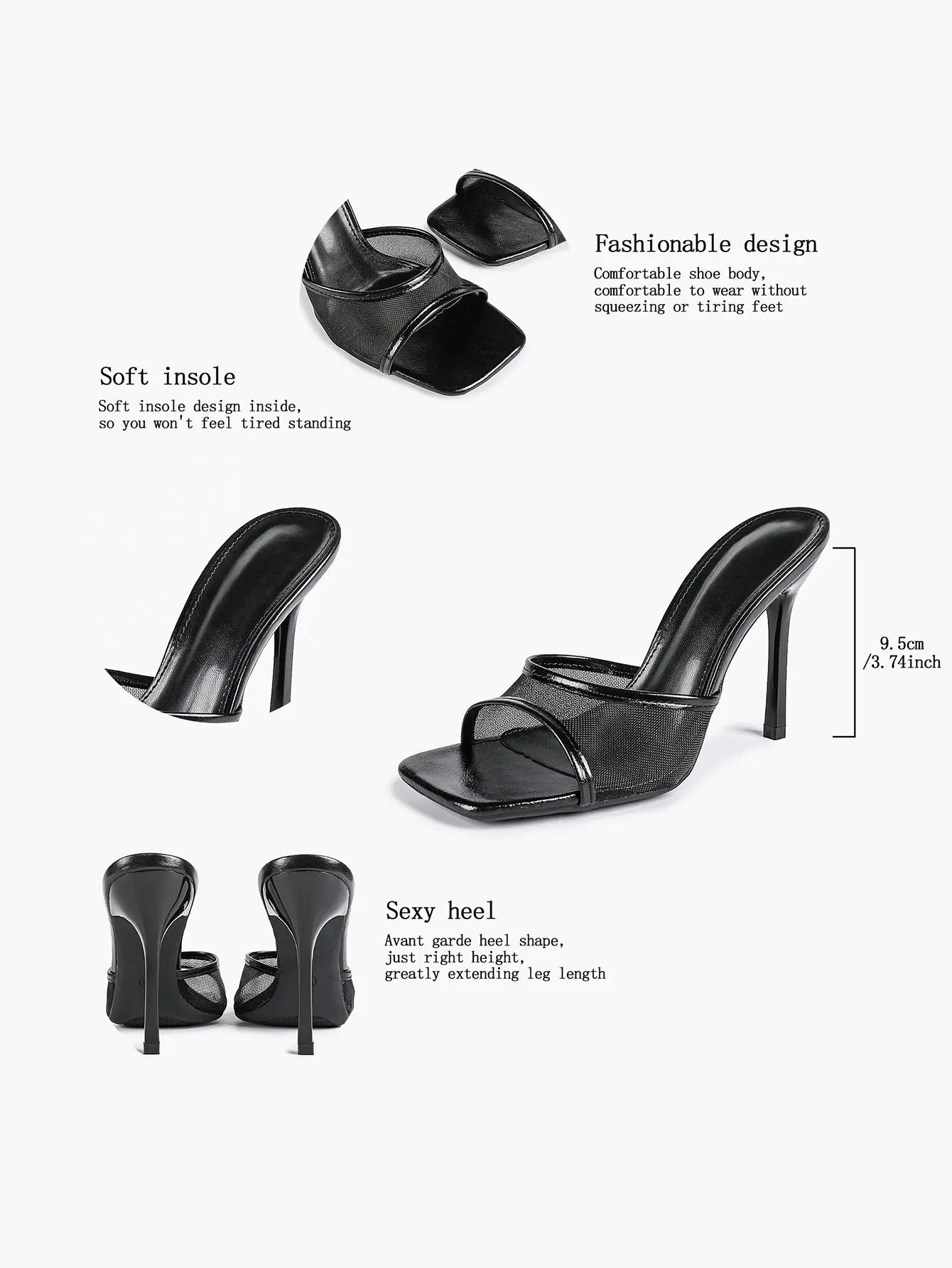 Women's Kitten Heels with Open Toe Square  Stiletto Sandals Slip On Mesh Mule Heels for Wedding Party YISHIFAN
