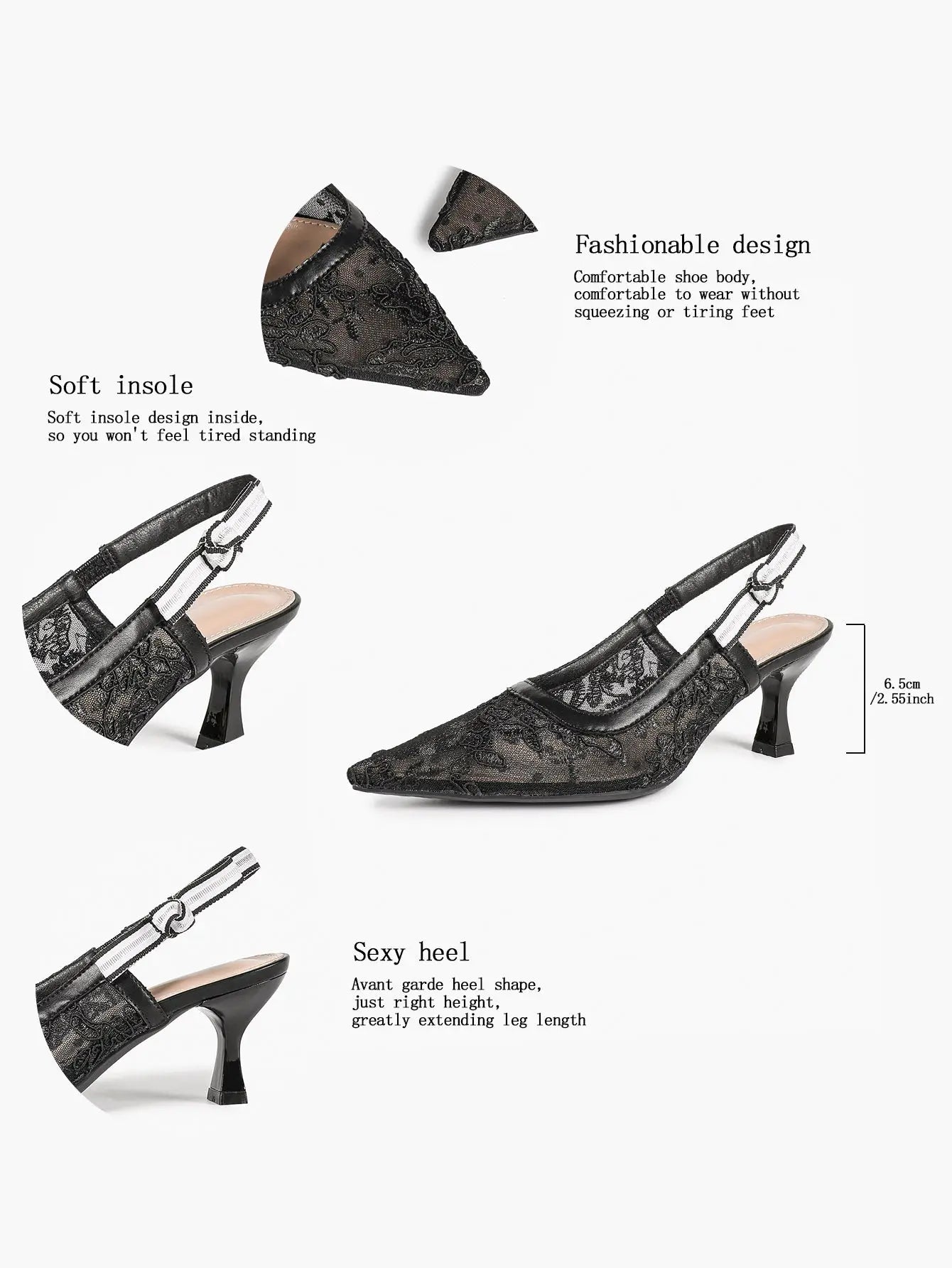 White Floral Embroidery Slingback Kitten Heels – Women's Pointed Toe Goblet Heel YISHIFAN