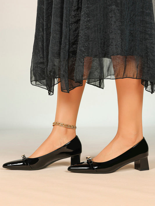Burgundy Patent Cross-Strap Slingback Heels with Pointed Toe and Low Heel
