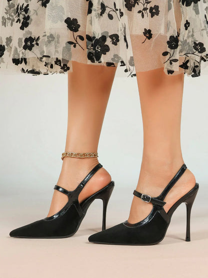 Women's Pointed Toe Stiletto Heels Mary Jane Slingback Pumps Buckle Strap Dress Shoes YISHIFAN
