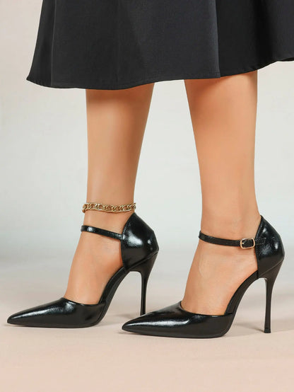 Women's Pointed Toe D'Orsay Pumps Ankle Strap Stiletto High Heels with Buckle YISHIFAN