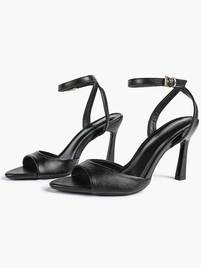 Women Leather High-Heel Sandals Peep-Toe Stiletto Heels Wedding Party Evening Dress Shoes YISHIFAN