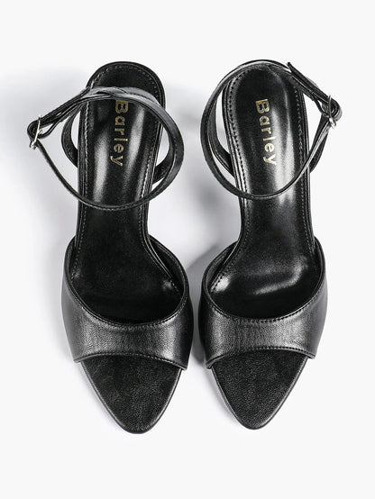 Women Leather High-Heel Sandals Peep-Toe Stiletto Heels Wedding Party Evening Dress Shoes YISHIFAN