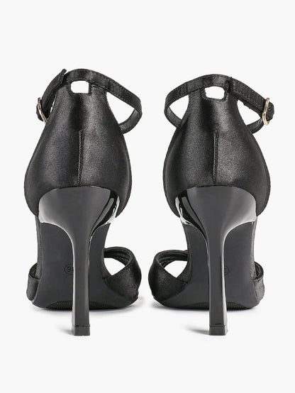 Women's Satin Cross Strap Ankle Strap 3.74 Inch Heels Open Toe Pointed Stilleto Sandals for Party Wedding YISHIFAN