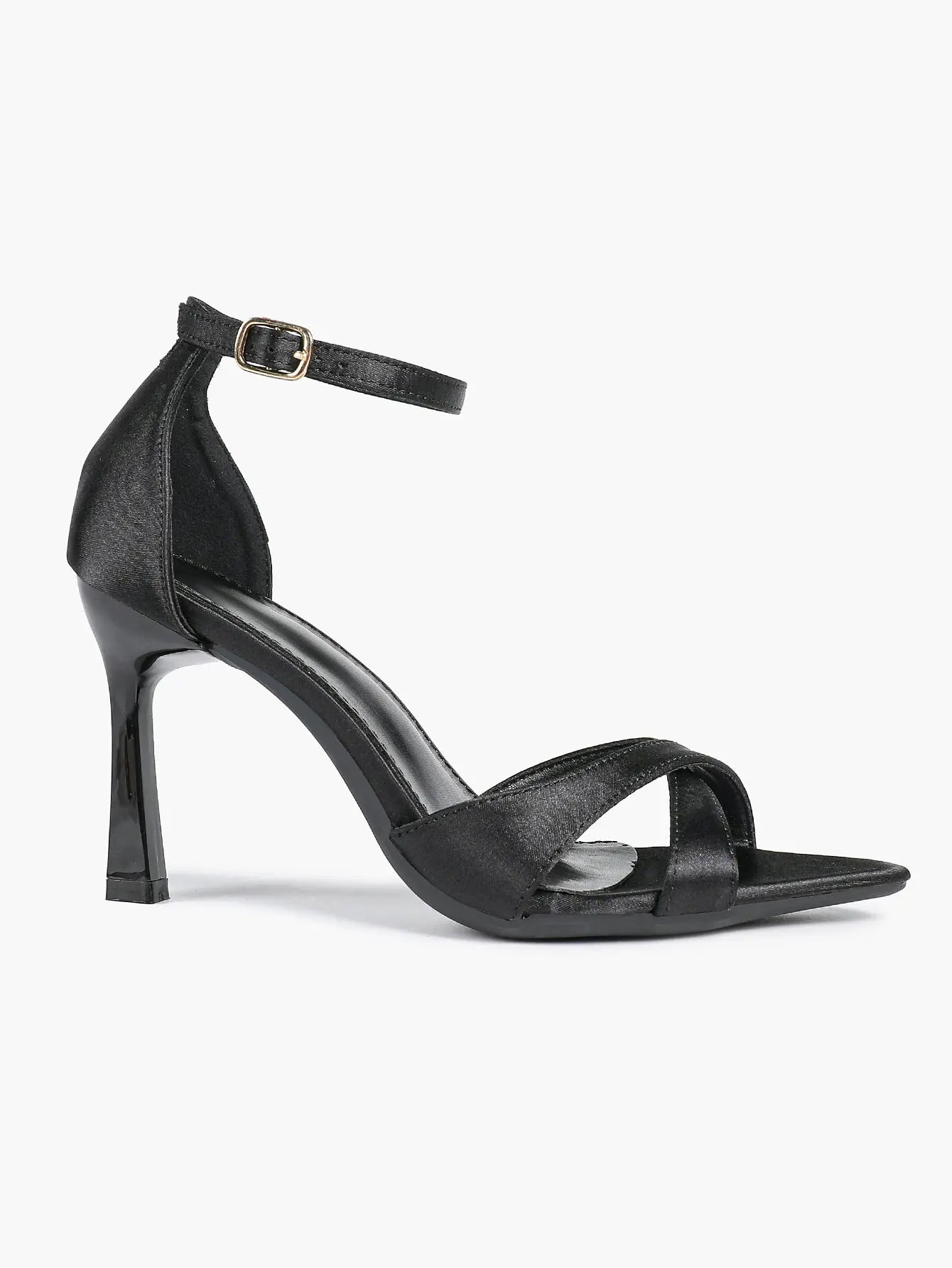 Women's Satin Cross Strap Ankle Strap 3.74 Inch Heels Open Toe Pointed Stilleto Sandals for Party Wedding YISHIFAN