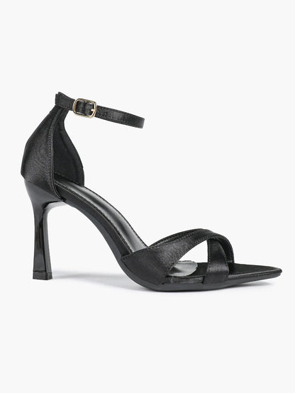 Women's Satin Cross Strap Ankle Strap 3.74 Inch Heels Open Toe Pointed Stilleto Sandals for Party Wedding YISHIFAN